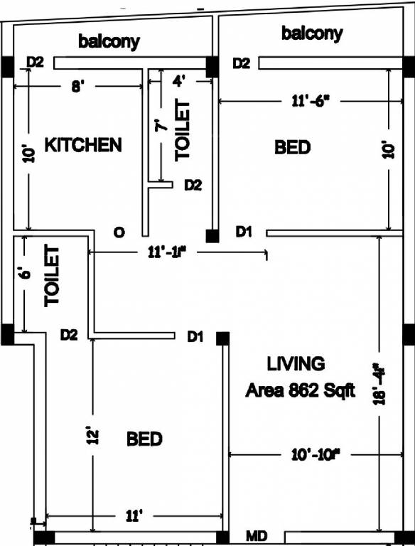 Jennifer Grace Nest (2BHK+2T (862 sq ft) 862 sq ft)