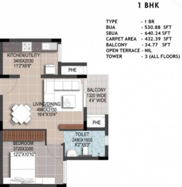 The Address The Lake View Address Apartments (1BHK+1T (640.24 sq ft) 640.24 sq ft)