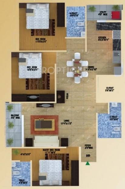 Neo Heights Aster (3BHK+3T (1,280 sq ft) 1280 sq ft)