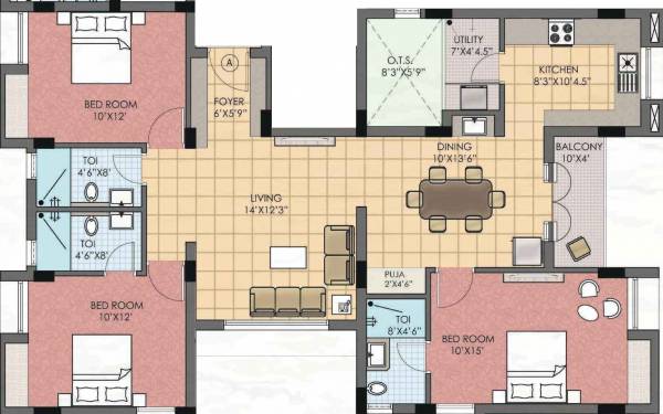 Navin Mithra (3BHK+3T (1,463 sq ft) + Pooja Room 1463 sq ft)