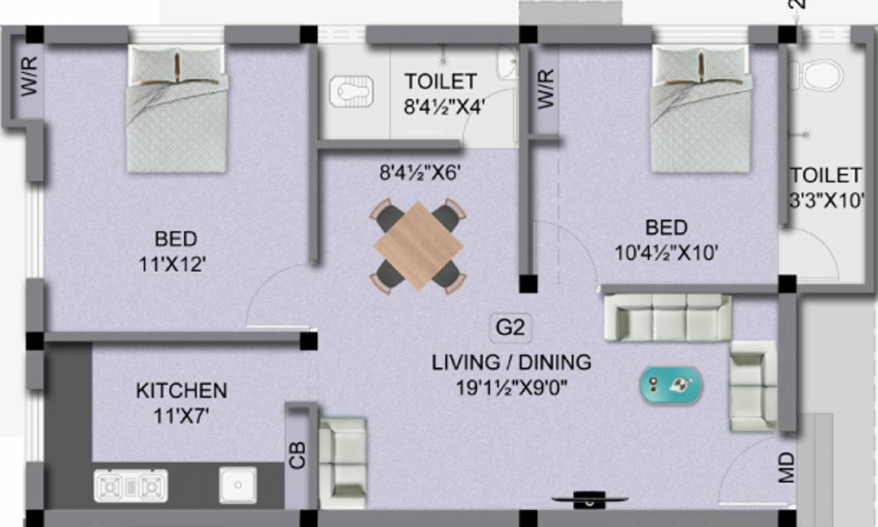 Minerva Empire Tulip Fort (2BHK+2T (836 sq ft) 836 sq ft)