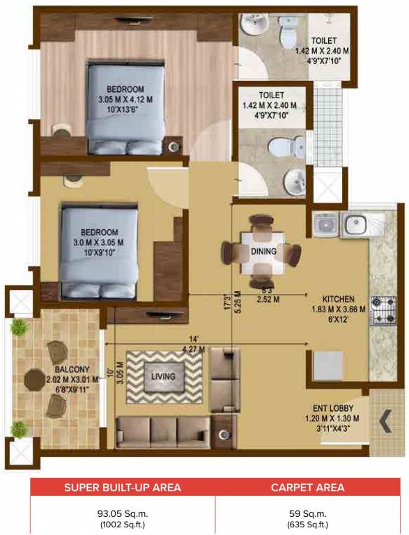 Brigade Bricklane (2BHK+2T (1,001.58 sq ft) 1001.58 sq ft) Brigade Bricklane (2BHK+2T (1,001.58 sq ft) 1001.58 sq ft)