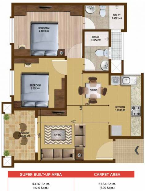 Brigade Bricklane (2BHK+2T (1,010.41 sq ft) 1010.41 sq ft)