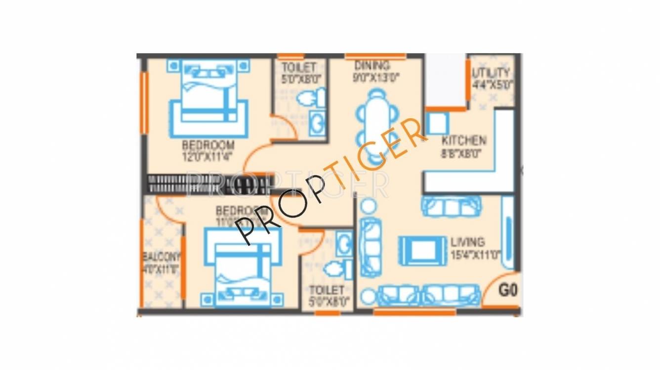 Floor Plan (2BHK+2T) Samhita Samhita Blossom Floor Plan (2BHK+2T)