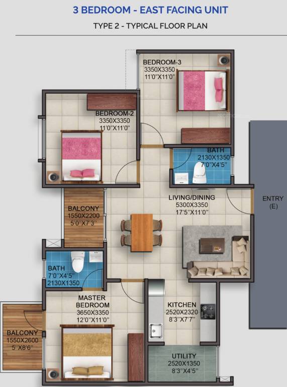 Vaishnavi Serene (3BHK+3T (1,118 sq ft) 1118 sq ft)