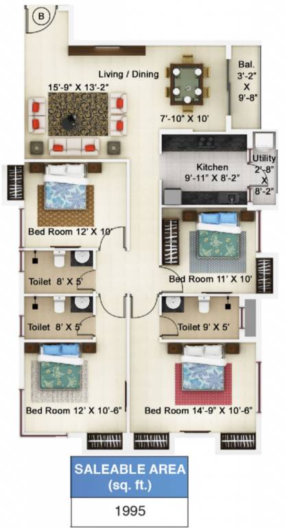 Ideal Ideal Paradiso (4BHK+4T (1,995 sq ft) 1995 sq ft)
