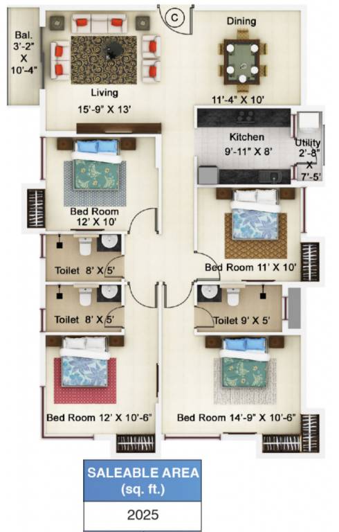 Ideal Ideal Paradiso (4BHK+4T (2,025 sq ft) 2025 sq ft)