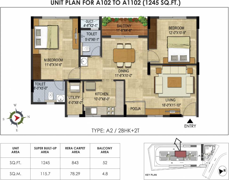 CoEvolve Northern Star (2BHK+2T (1,245 sq ft) 1245 sq ft)