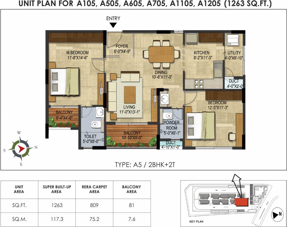 CoEvolve Northern Star (2BHK+2T (1,263 sq ft) 1263 sq ft)