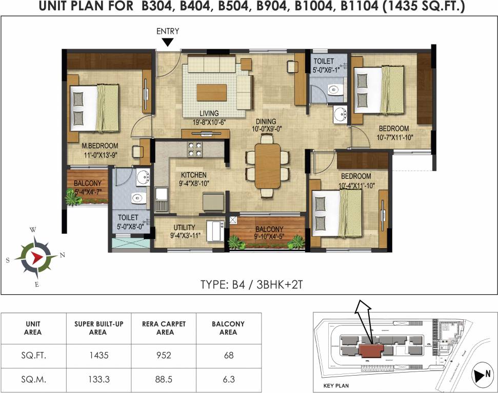 CoEvolve Northern Star (3BHK+2T (1,435 sq ft) 1435 sq ft)