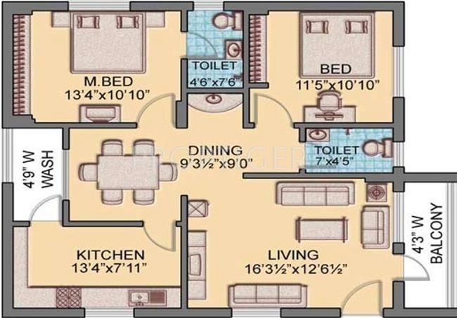 Ushodaya Signature (2BHK+2T (1,215 sq ft) 1215 sq ft) Ushodaya Signature (2BHK+2T (1,215 sq ft) 1215 sq ft)