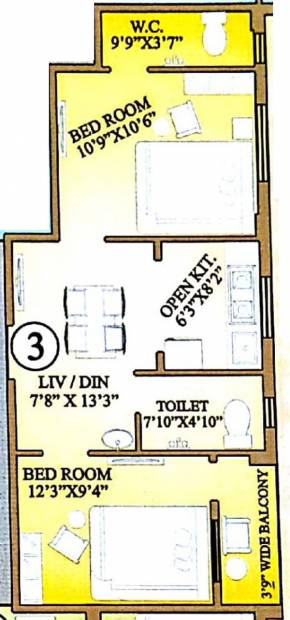 Supar Megha Green Residency (2BHK+2T (784 sq ft) 784 sq ft)