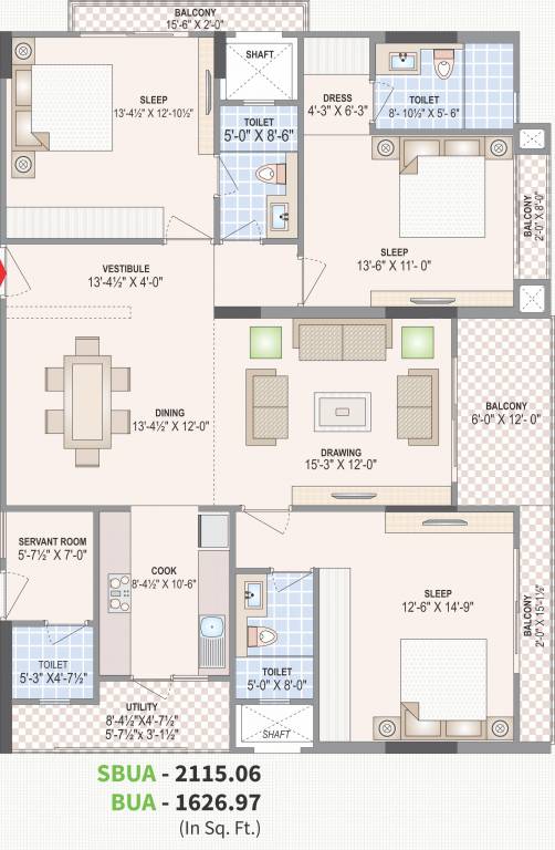 Felicity Aventura (3BHK+3T (2,115.06 sq ft) + Servant Room 2115.06 sq ft) Felicity Aventura (3BHK+3T (2,115.06 sq ft) + Servant Room 2115.06 sq ft)
