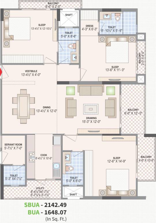 Felicity Aventura (3BHK+3T (2,142.49 sq ft) + Servant Room 2142.49 sq ft)