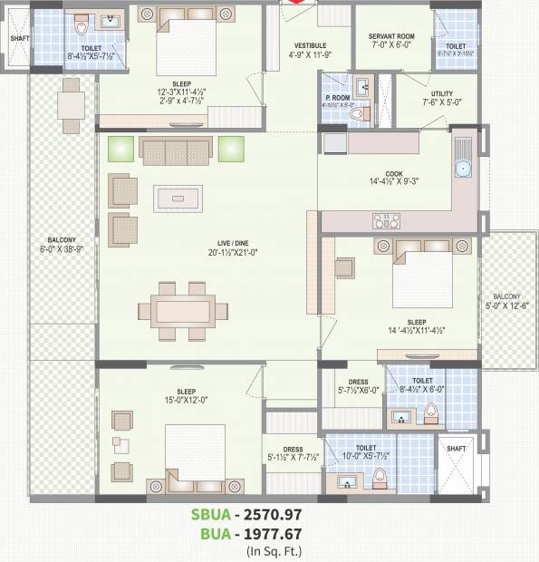 Felicity Aventura (3BHK+3T (2,570.97 sq ft) + Servant Room 2570.97 sq ft)