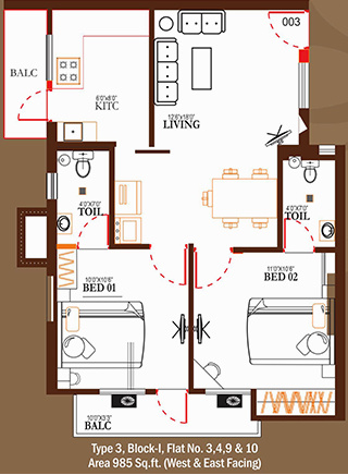 GRA Vandalur Park Residency (2BHK+2T (985 sq ft) 985 sq ft)