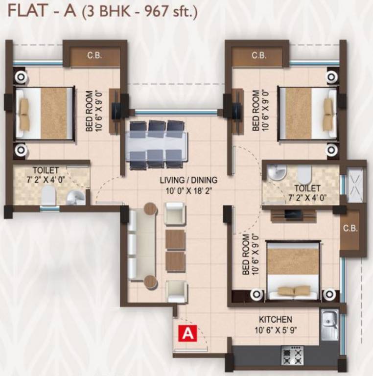Magnolia Destiny (3BHK+2T (967 sq ft) 967 sq ft)