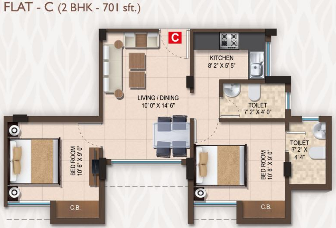 Magnolia Destiny (2BHK+2T (701 sq ft) 701 sq ft)