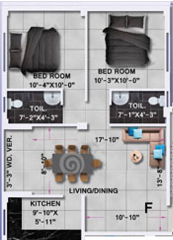 Rajwada Elanza (2BHK+2T (910 sq ft) 910 sq ft)