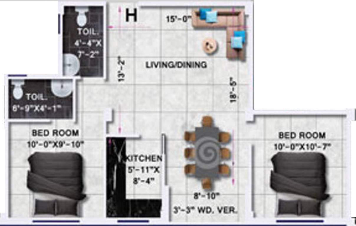 Rajwada Elanza (2BHK+2T (920 sq ft) 920 sq ft)