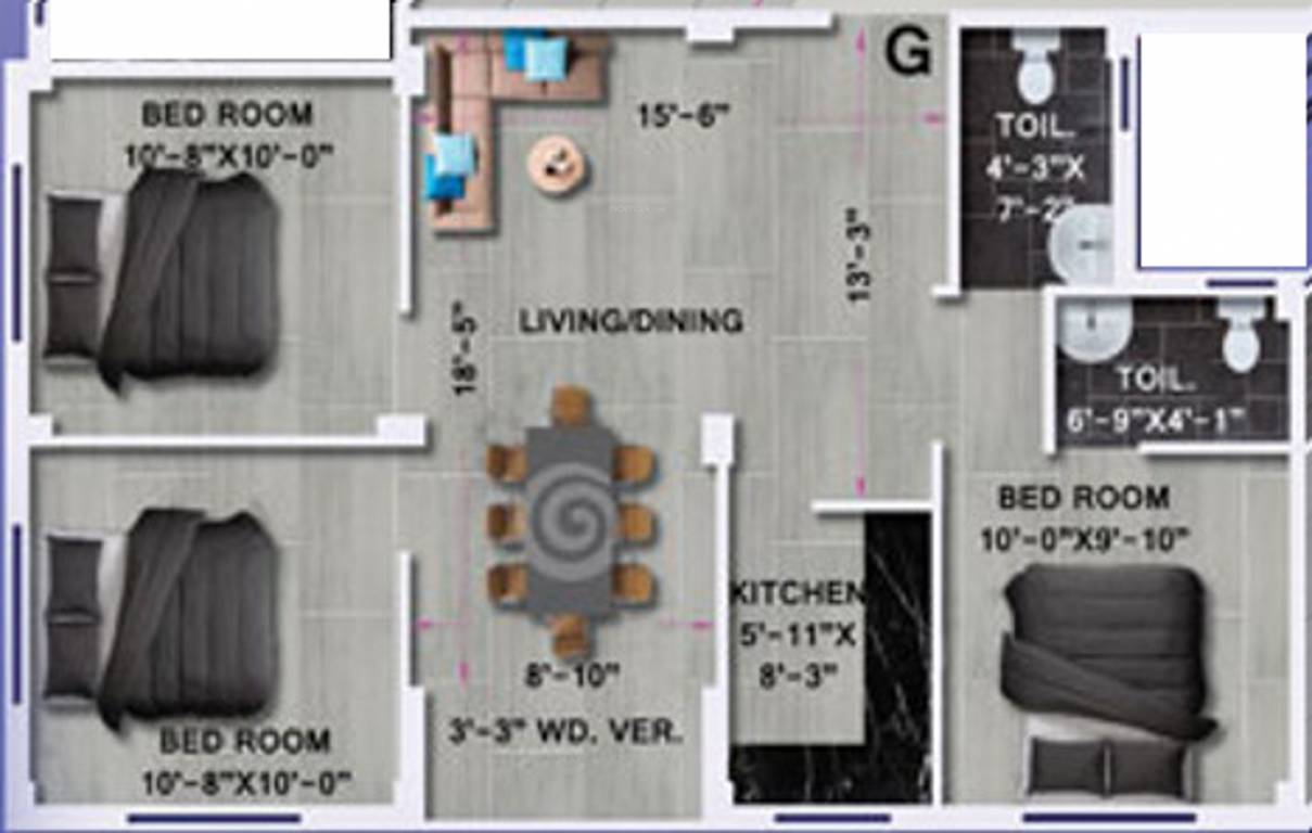 Rajwada Elanza (3BHK+2T (1,090 sq ft) 1090 sq ft)