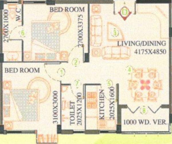 SPS Vsun Aavas Residency (2BHK+2T (845 sq ft) 845 sq ft)