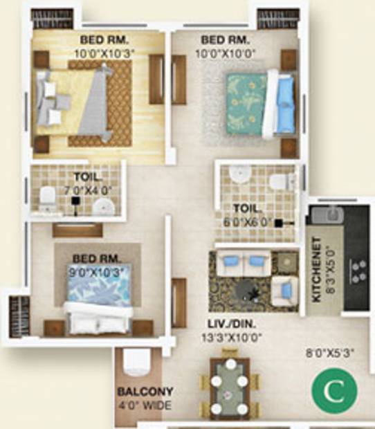 Riddhi Siddhi Imperial Riddhi Siddhi (3BHK+2T (958 sq ft) 958 sq ft)