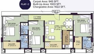 Manor The Signature (3BHK+3T (1,422 sq ft) 1422 sq ft)