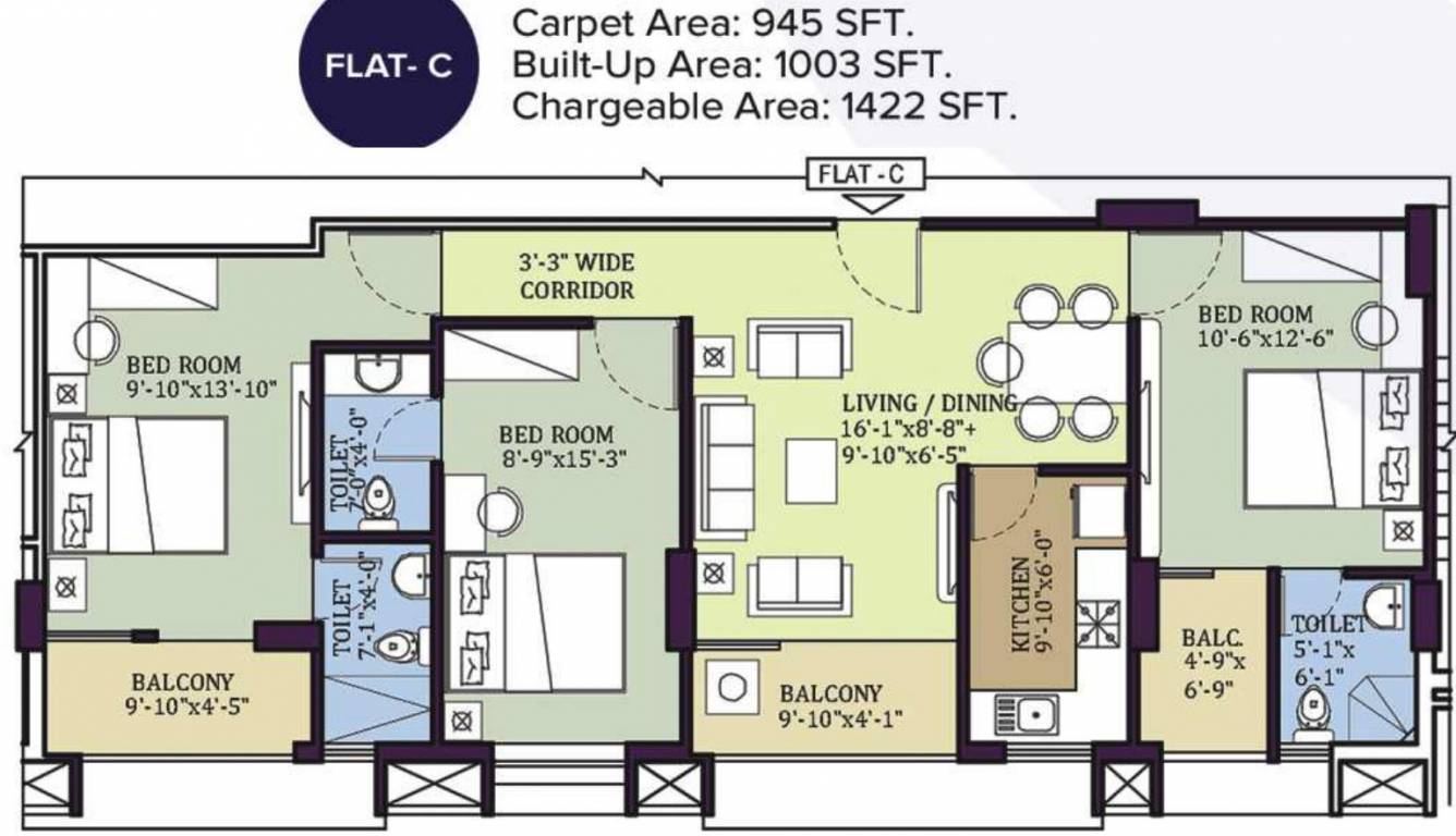 Manor The Signature (3BHK+3T (1,422 sq ft) 1422 sq ft)