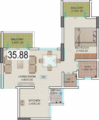 Rahul Eastview II (1BHK+1T (386.21 sq ft) 386.21 sq ft)
