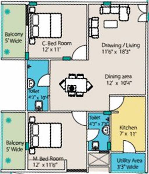 Sri Tirumala Tranquil Residency (2BHK+2T (1,180 sq ft) 1180 sq ft)