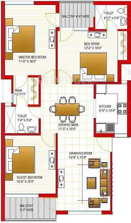 Bhakti GBM Gracia Floors (3BHK+3T (1,319 sq ft) 1319 sq ft)