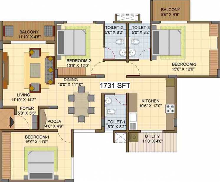 Suguna Upper Crest (3BHK+3T (1,731 sq ft) + Pooja Room 1731 sq ft)
