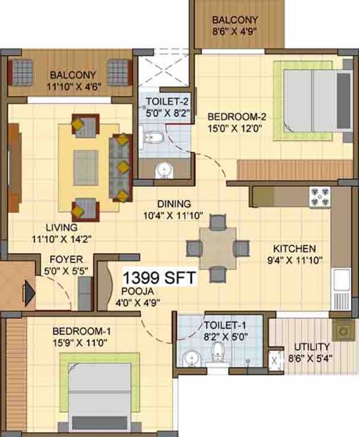 Suguna Upper Crest (2BHK+2T (1,399 sq ft) + Pooja Room 1399 sq ft)