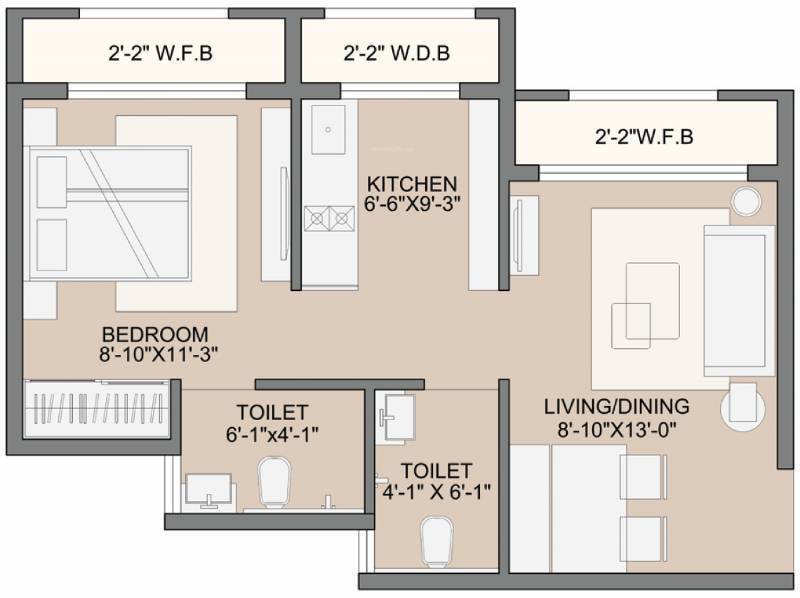 Sunteck West World 2 Tivri Naigaon East (1BHK+2T (284.81 sq ft) 284.81 sq ft)