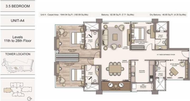 Piramal Aranya Wing A (3BHK+3T (2,076 sq ft) + Study Room 2076 sq ft)
