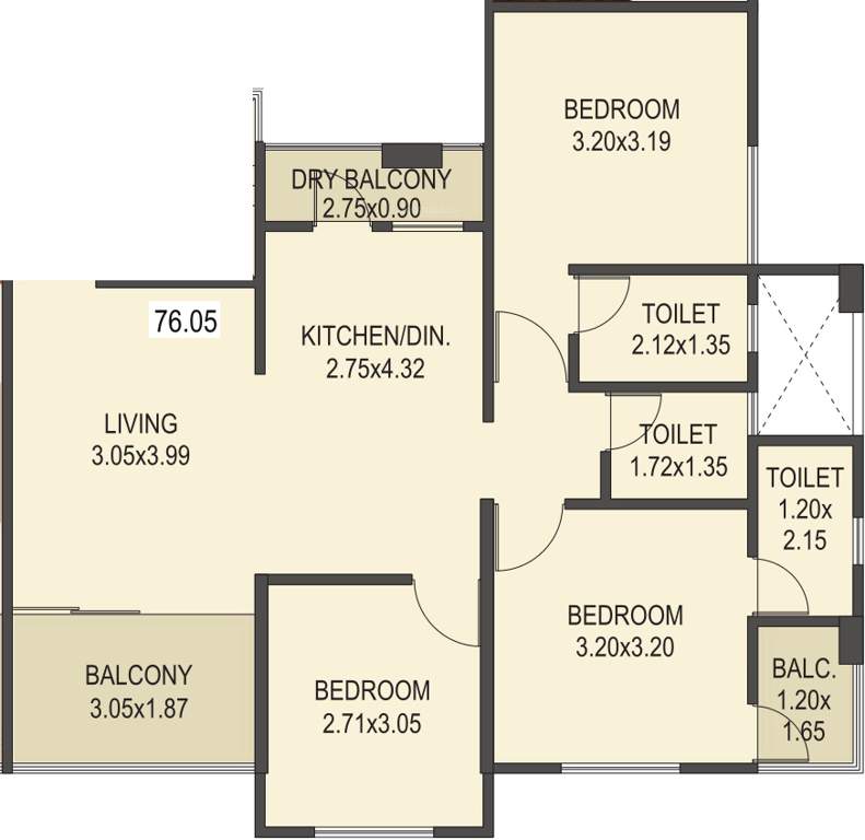 Mantra 29 Gold Coast Phase 3 (3BHK+3T (818.60 sq ft) 818.6 sq ft)