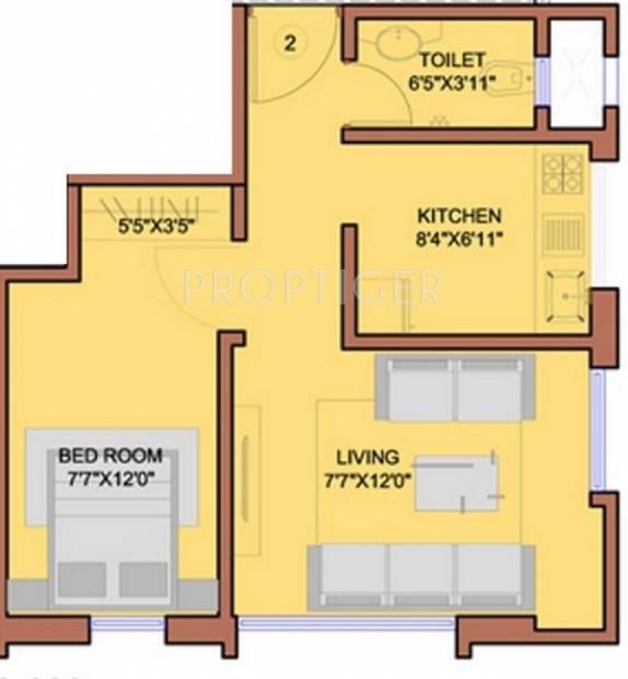 Rubberwala A R Heights Floor Plan (1BHK+1T)