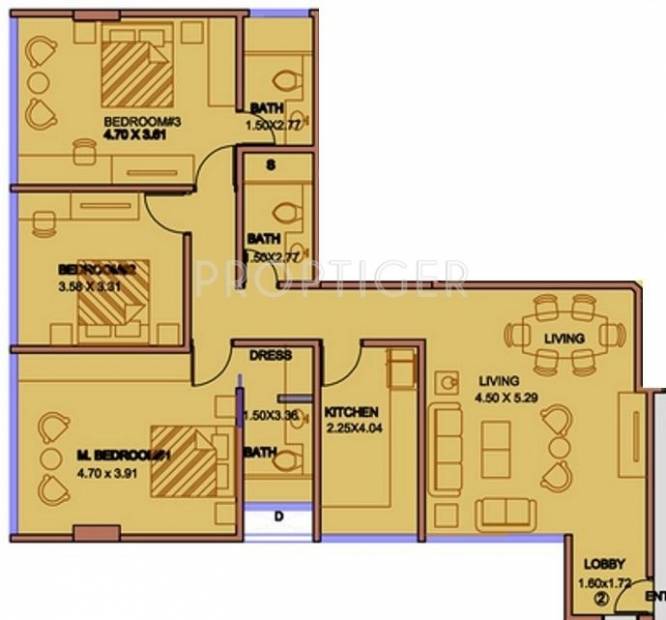 Rubberwala La Vista Floor Plan (3BHK+3T)