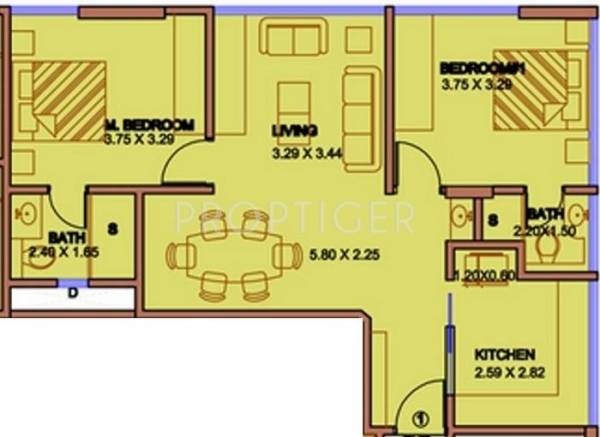 Rubberwala La Vista Floor Plan (2BHK+2T)