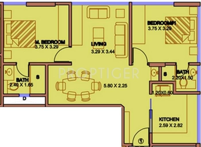 Rubberwala La Vista Floor Plan (2BHK+2T)