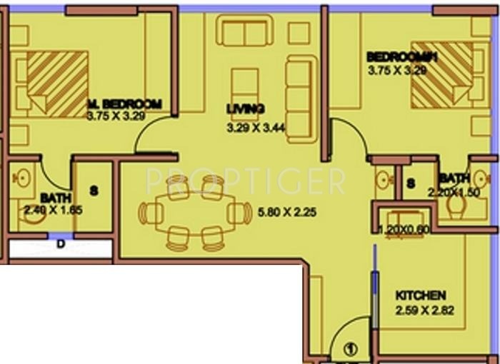 Floor Plan (2BHK+2T) Rubberwala La Vista Floor Plan (2BHK+2T)