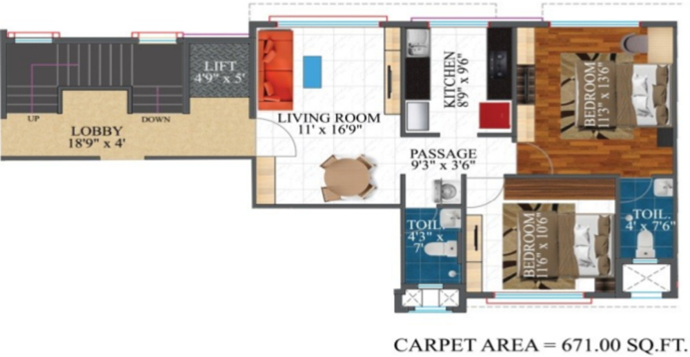 Nirmitee Sagar Darshan CHSL (2BHK+2T (671 sq ft) 671 sq ft)