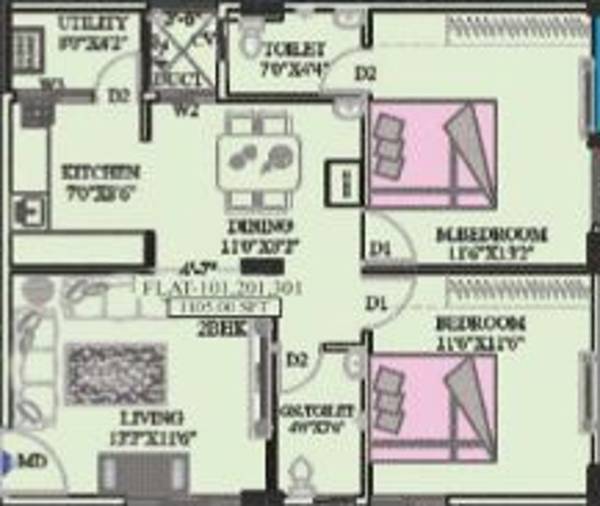 Kruthi Sai Cambridge Residency (2BHK+2T (1,105 sq ft) 1105 sq ft)