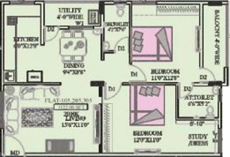 Kruthi Sai Cambridge Residency (2BHK+2T (1,122 sq ft) 1122 sq ft)