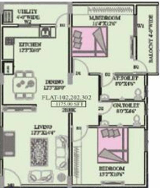 Kruthi Sai Cambridge Residency (2BHK+2T (1,175 sq ft) 1175 sq ft)