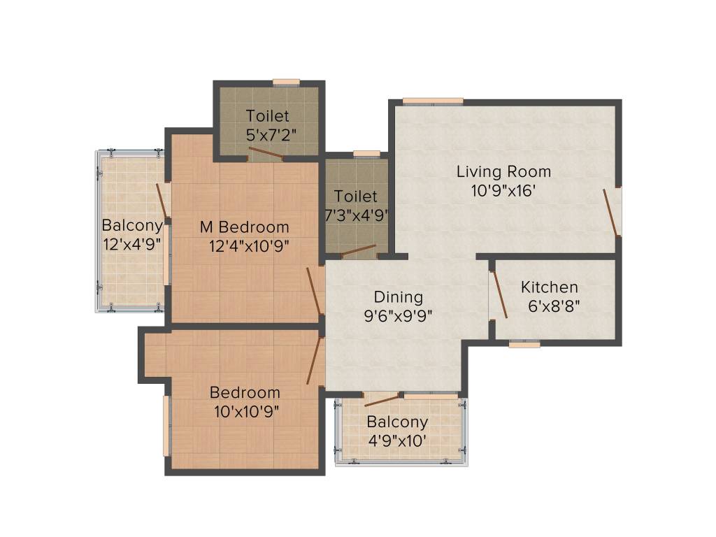 Orris Carnation Residency (2BHK+2T (1075 sq ft) 1075 sq ft)