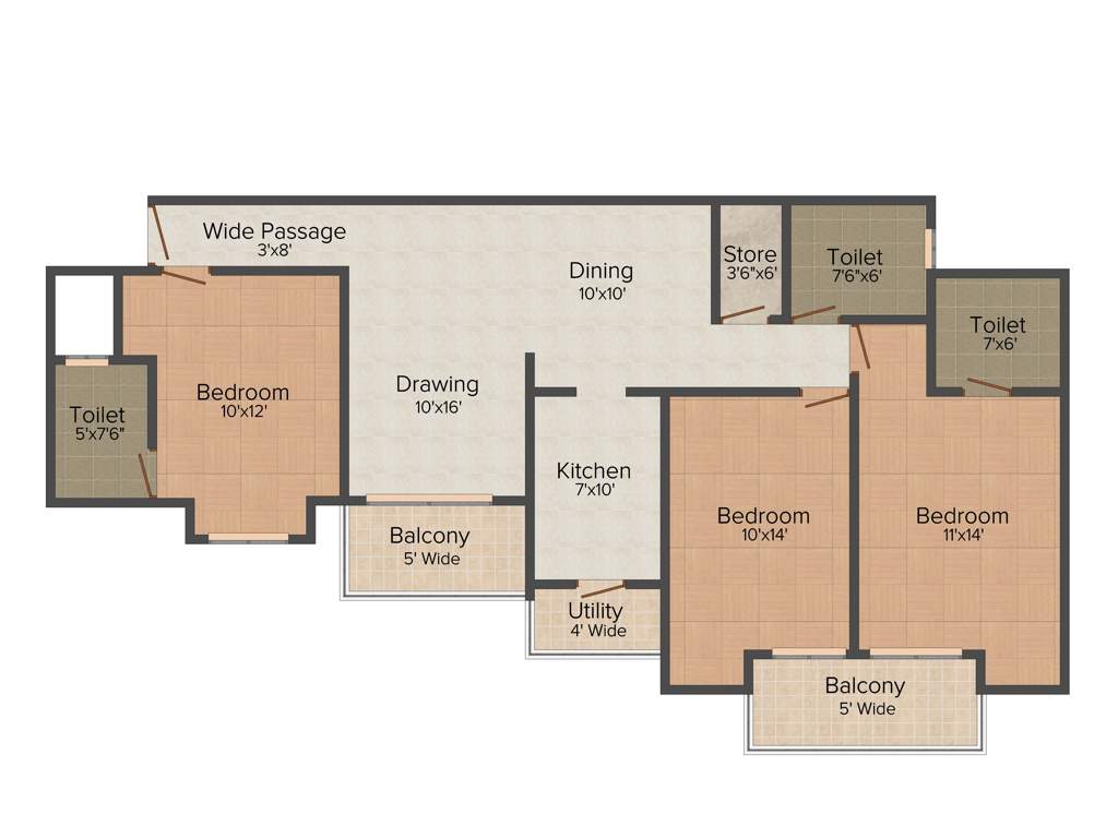 Mahagun Moderne (3BHK+3T (1260 sq ft) 1260 sq ft)