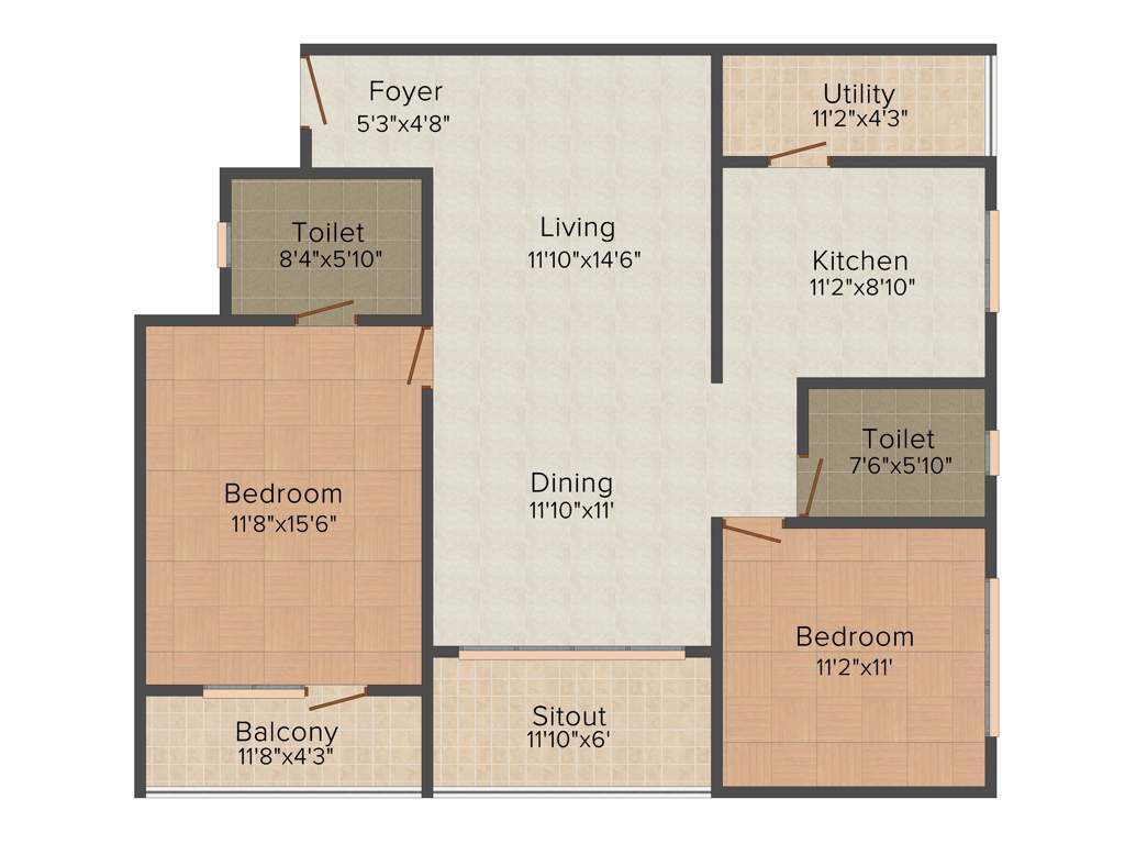 Jain East Parade (2BHK+2T (1362 sq ft) 1362 sq ft)