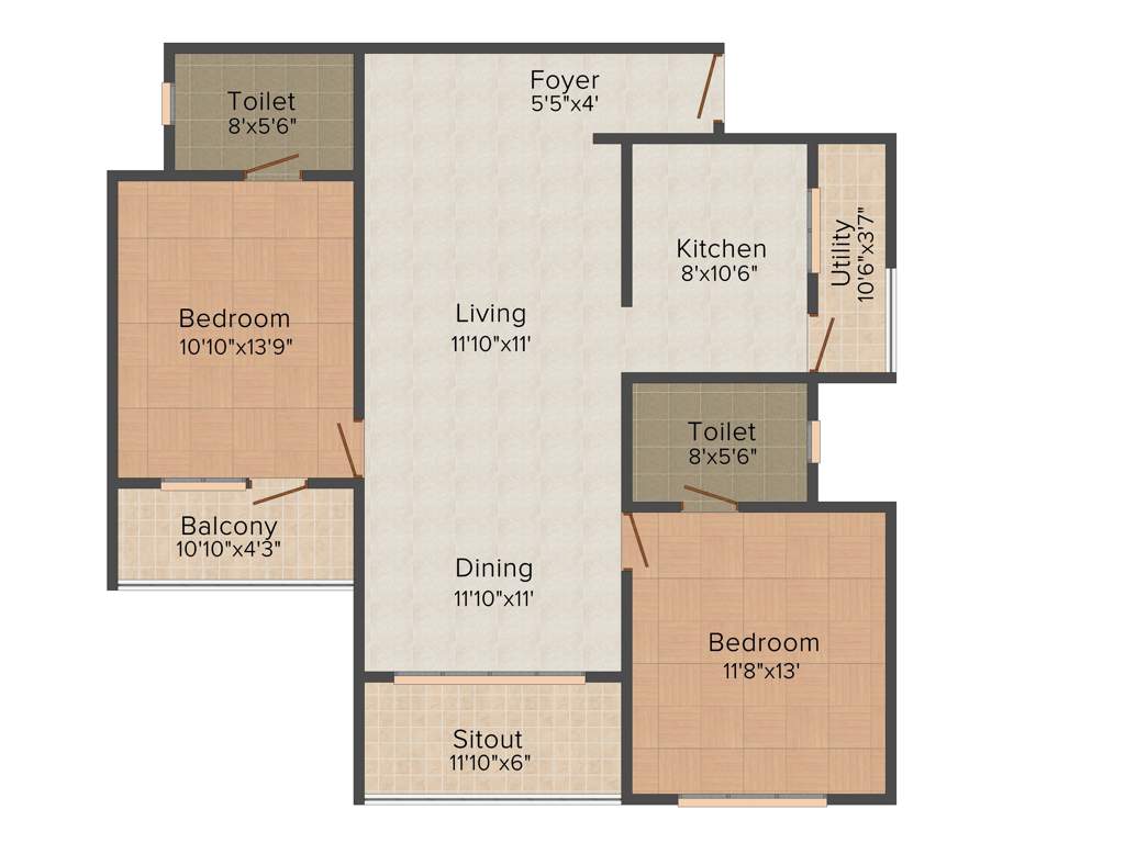 Jain East Parade (2BHK+2T (1387 sq ft) 1387 sq ft)